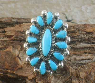 Native American Turquoise Cluster Ring- sz 8.5